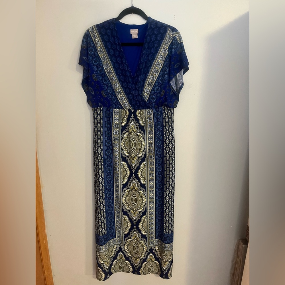 Chico's Navy and Gold Maxi Dress